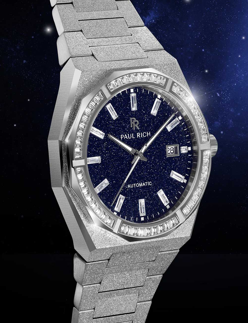 Paul Rich Moissanite Frosted Star Dust II Silver Quartz PR-46706 43mm 5 ATM Blue Dial Men's Watch