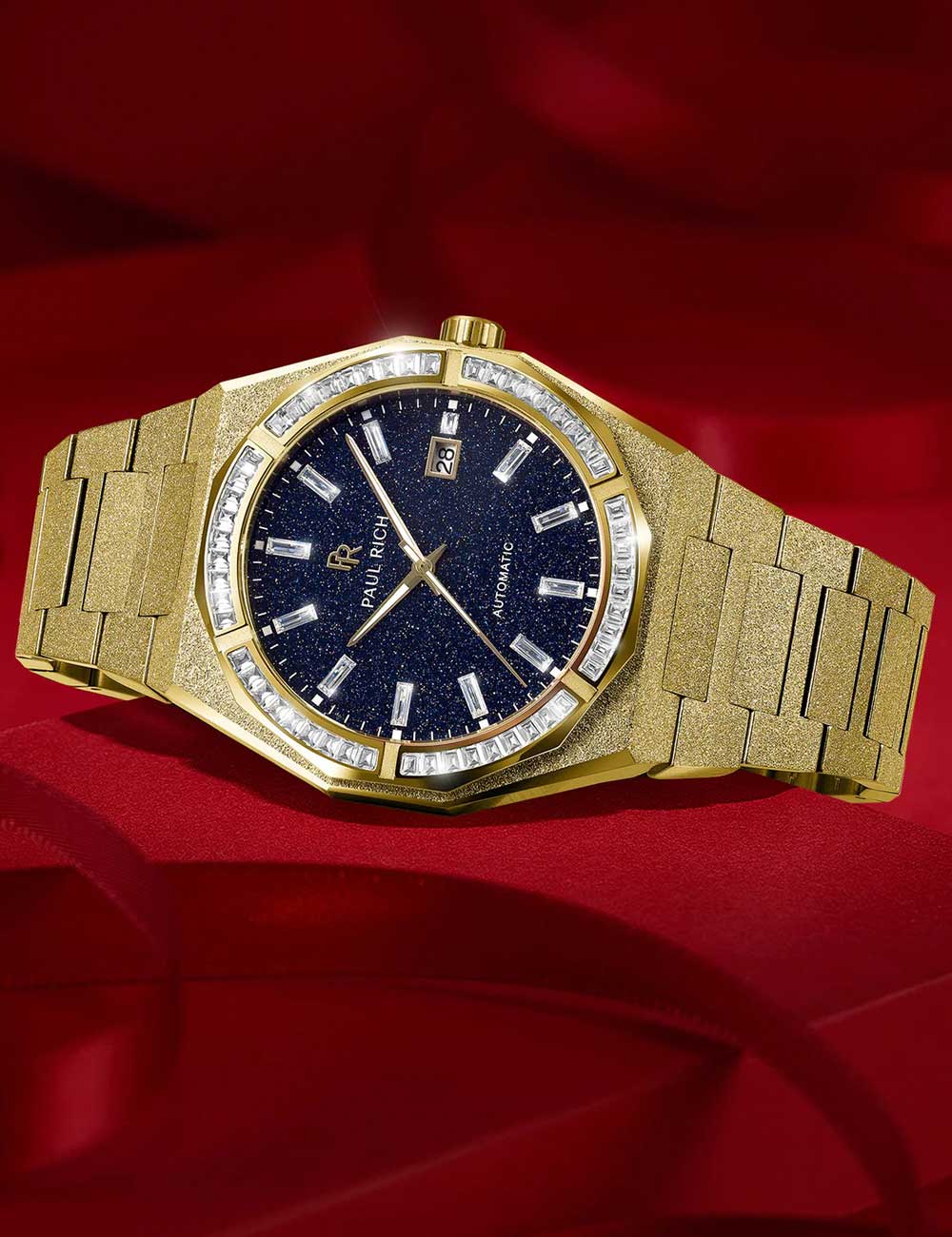 Paul Rich Moissanite Frosted Star Dust II Gold Quartz PR-46705 43mm 5 ATM Blue Dial Men's Watch