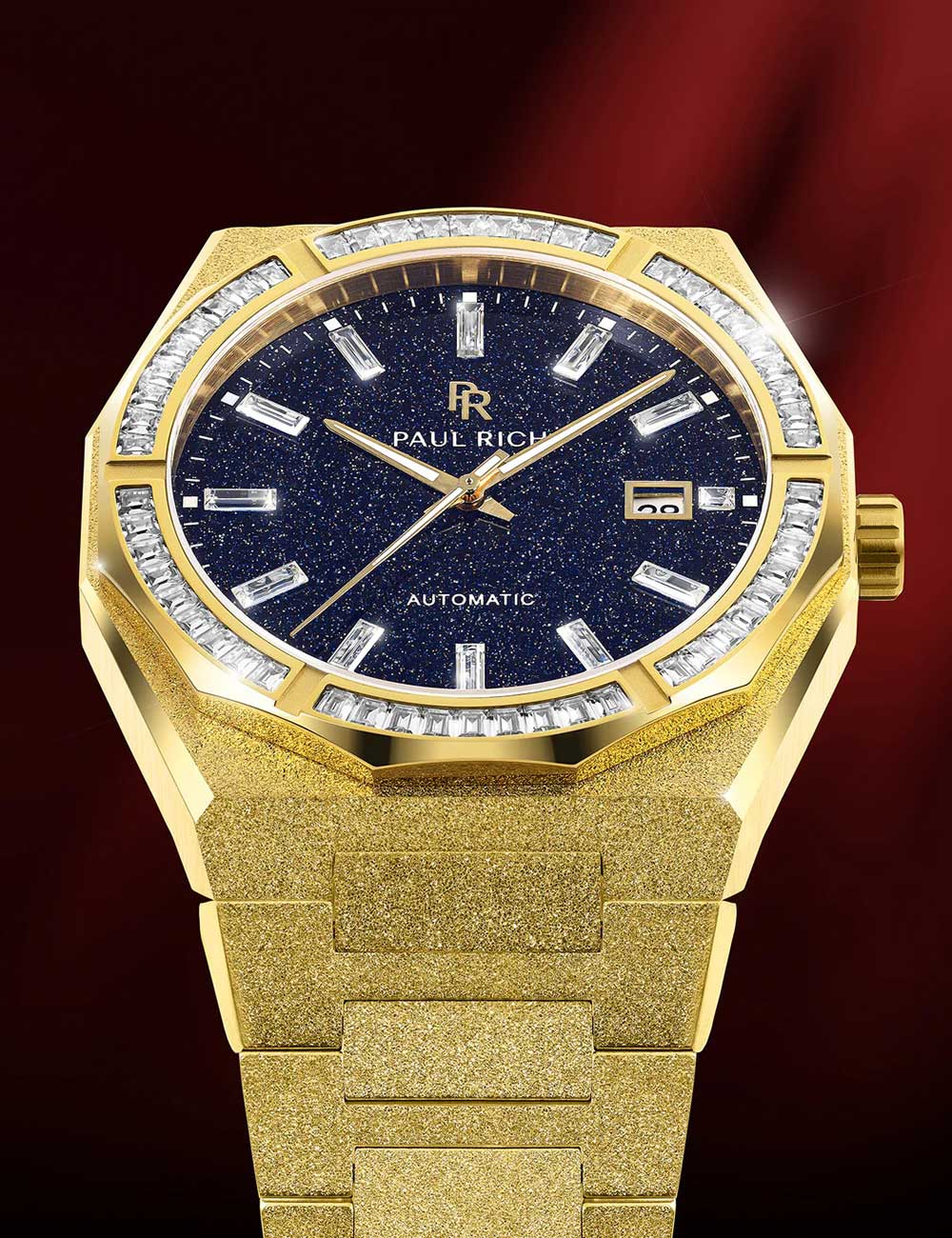 Paul Rich Moissanite Frosted Star Dust II Gold Quartz PR-46705 43mm 5 ATM Blue Dial Men's Watch