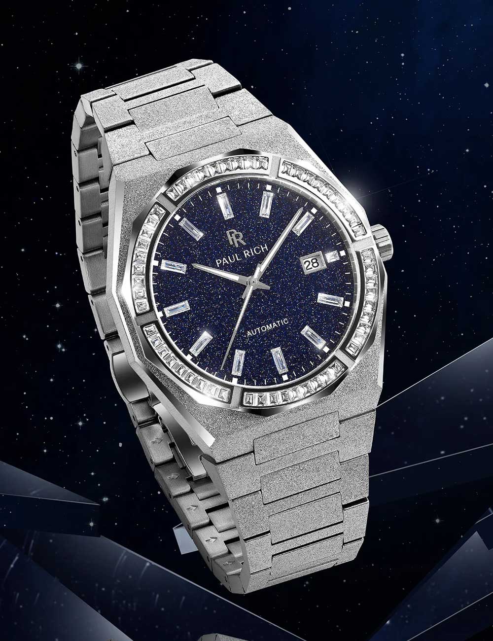 Paul Rich Moissanite Frosted Star Dust II Silver Quartz PR-46706 43mm 5 ATM Blue Dial Men's Watch