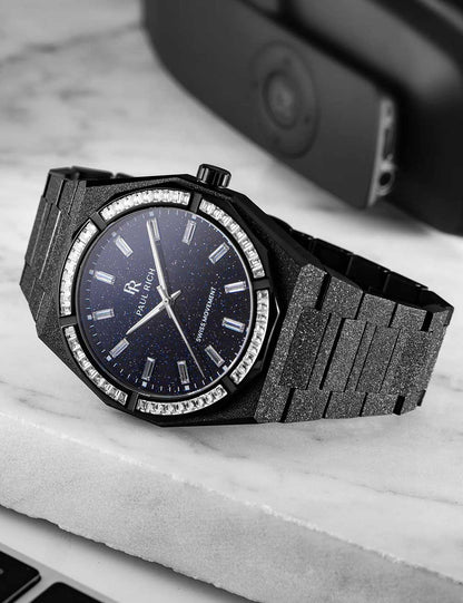 Paul Rich Moissanite Frosted Star Dust II Black Quartz PR-46704 43mm 5 ATM Blue Dial Men's Watch