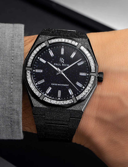 Paul Rich Moissanite Frosted Star Dust II Black Quartz PR-46704 43mm 5 ATM Blue Dial Men's Watch
