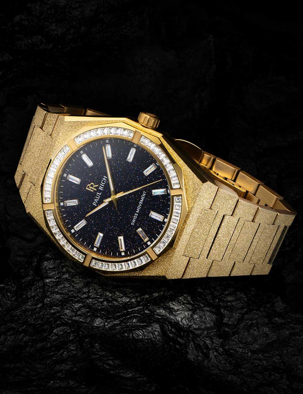 Paul Rich Moissanite Frosted Star Dust II Gold Quartz PR-46705 43mm 5 ATM Blue Dial Men's Watch
