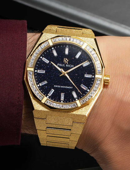 Paul Rich Moissanite Frosted Star Dust II Gold Quartz PR-46705 43mm 5 ATM Blue Dial Men's Watch