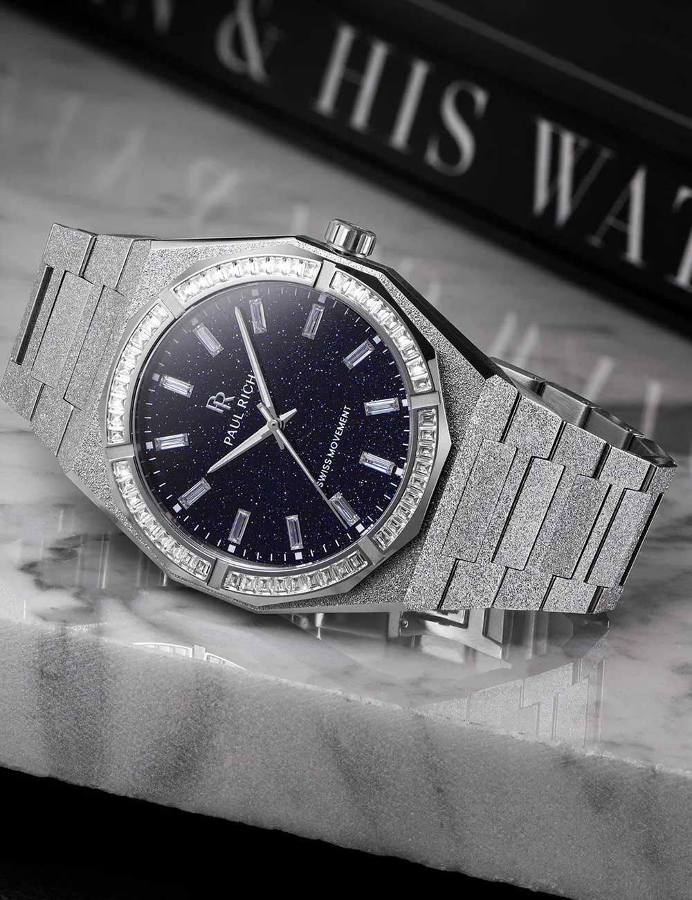 Paul Rich Moissanite Frosted Star Dust II Silver Quartz PR-46706 43mm 5 ATM Blue Dial Men's Watch