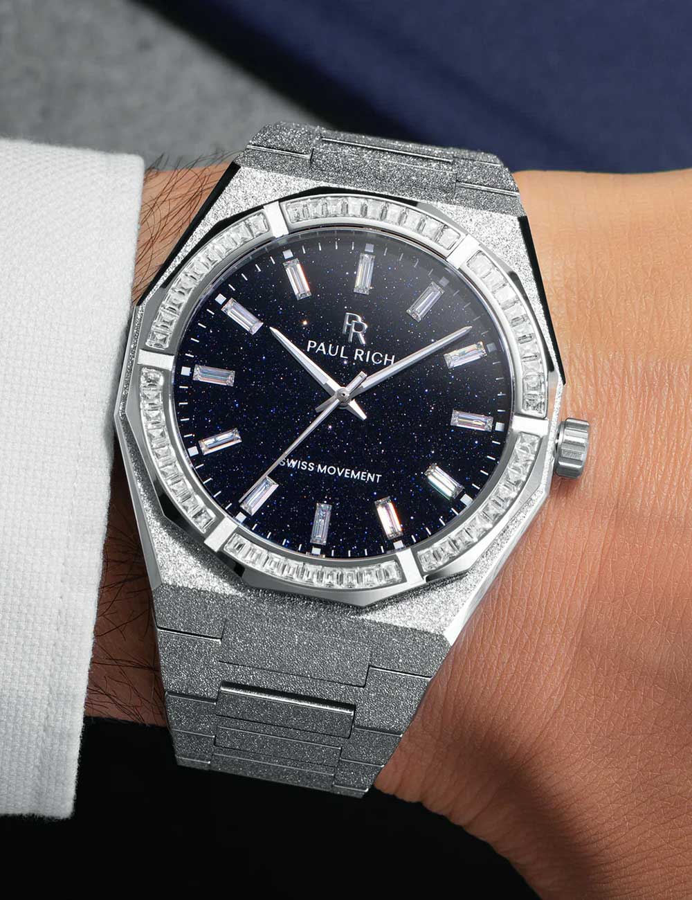 Paul Rich Moissanite Frosted Star Dust II Silver Quartz PR-46706 43mm 5 ATM Blue Dial Men's Watch