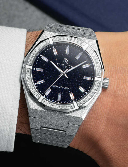 Paul Rich Moissanite Frosted Star Dust II Silver Quartz PR-46706 43mm 5 ATM Blue Dial Men's Watch