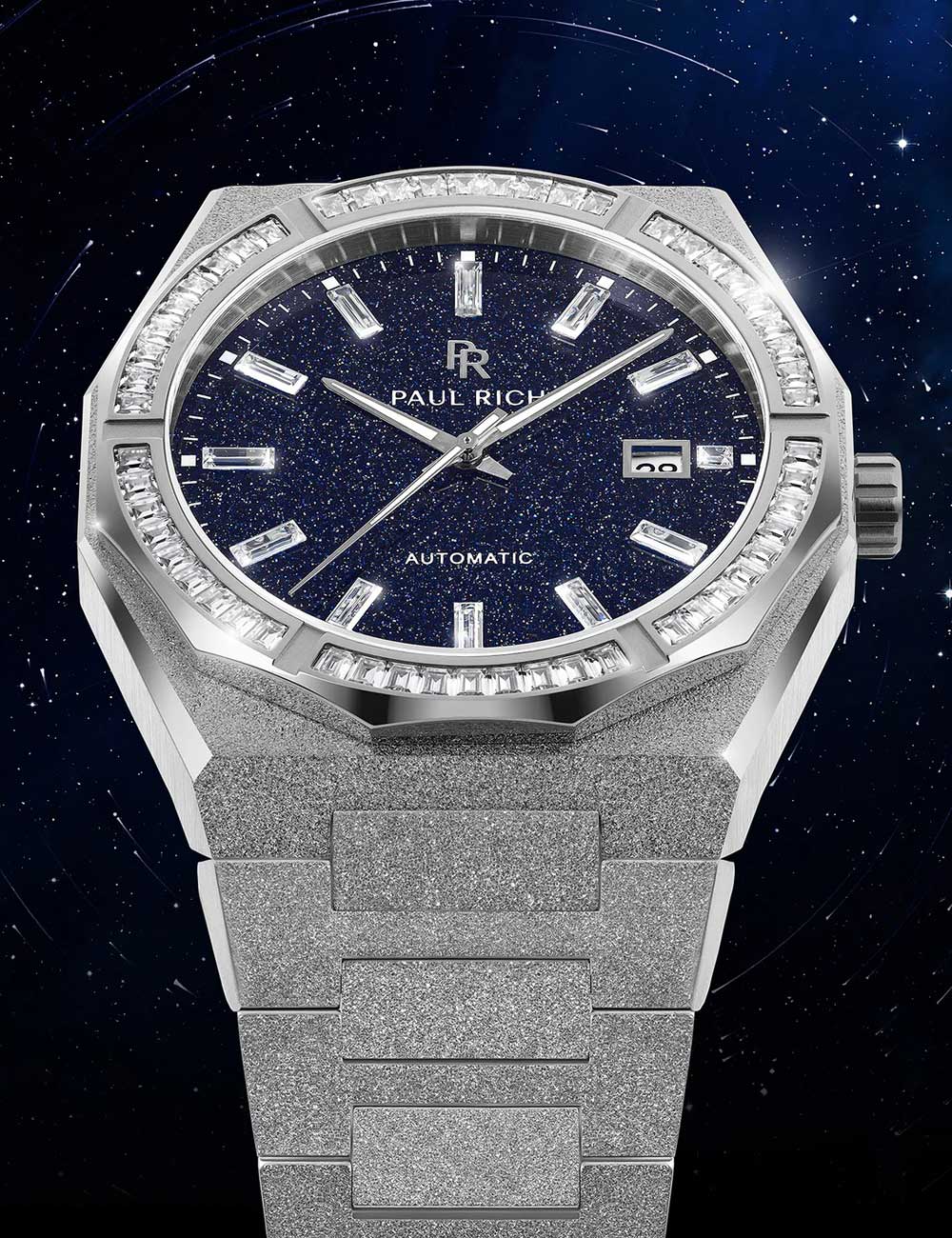 Paul Rich Moissanite Frosted Star Dust II Silver Quartz PR-46706 43mm 5 ATM Blue Dial Men's Watch