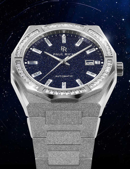 Paul Rich Moissanite Frosted Star Dust II Silver Quartz PR-46706 43mm 5 ATM Blue Dial Men's Watch