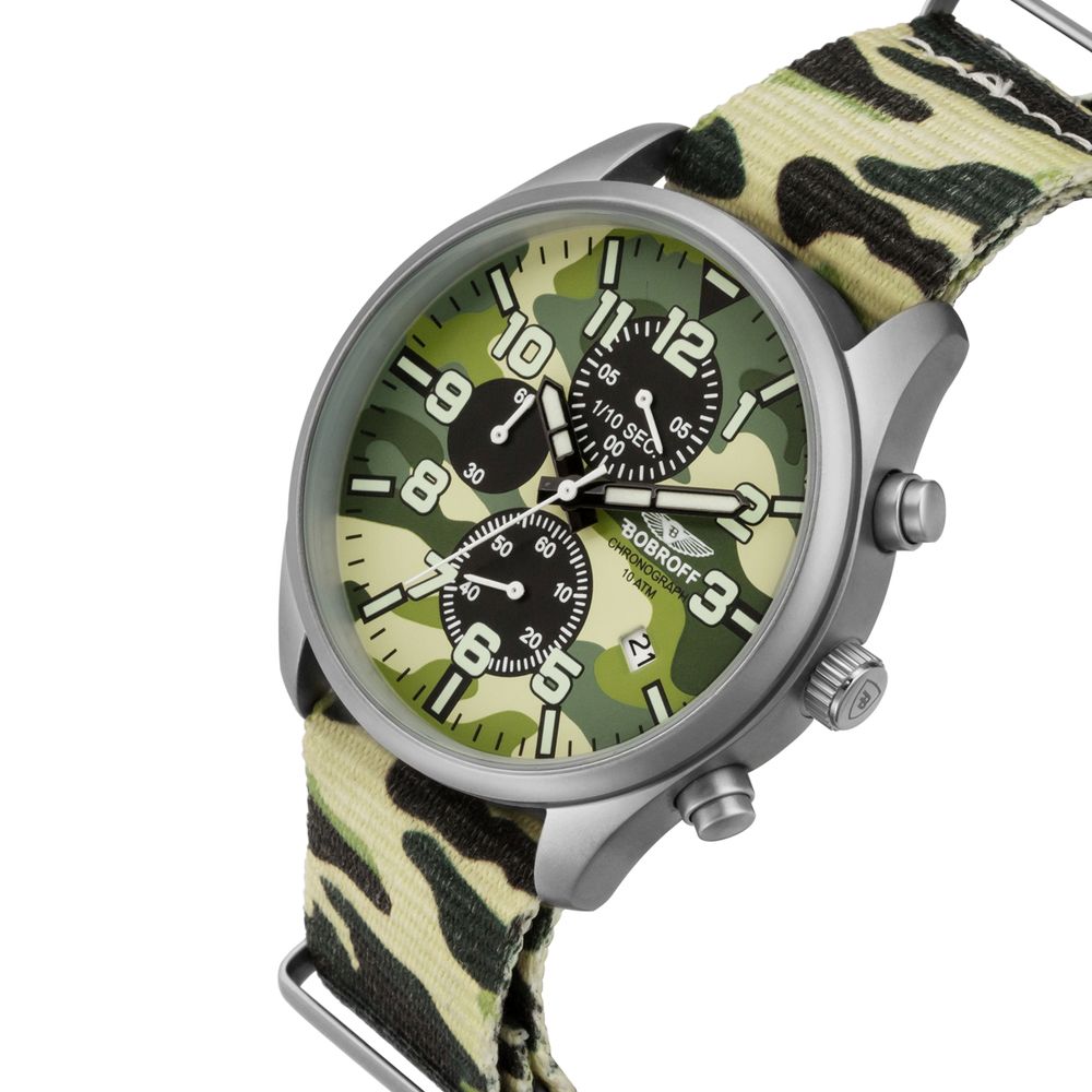 Bobroff Chronograph Camouflage Dial men's watch with 10 ATM resistance