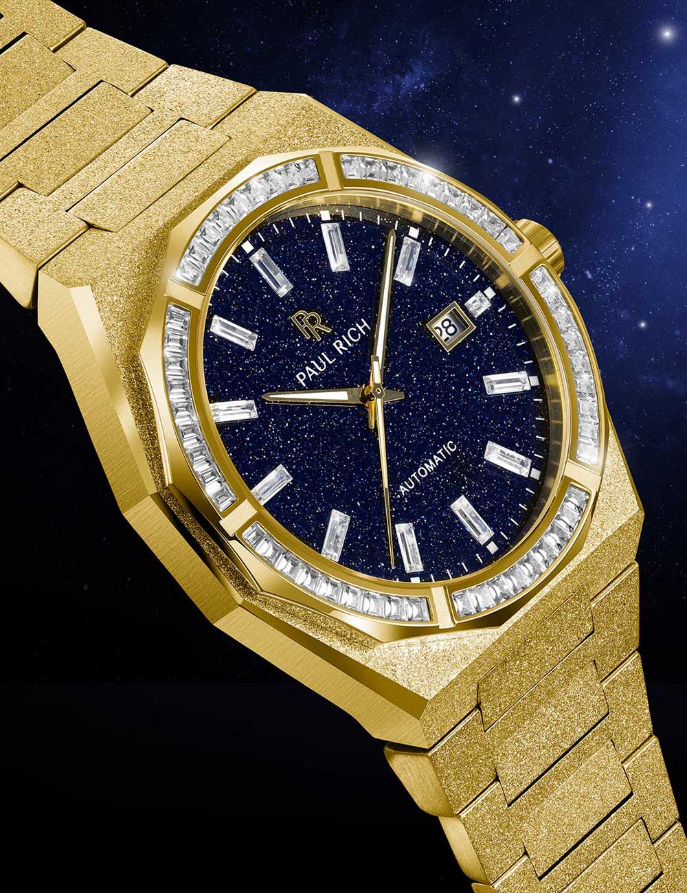 Paul Rich Moissanite Frosted Star Dust II Gold Quartz PR-46705 43mm 5 ATM Blue Dial Men's Watch
