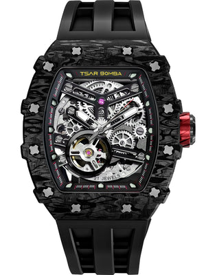 Tsar Bomba Elemental Carbon Fiber Automatic TB8208CF-08 44mm 5 ATM Black Dial Men's Watch