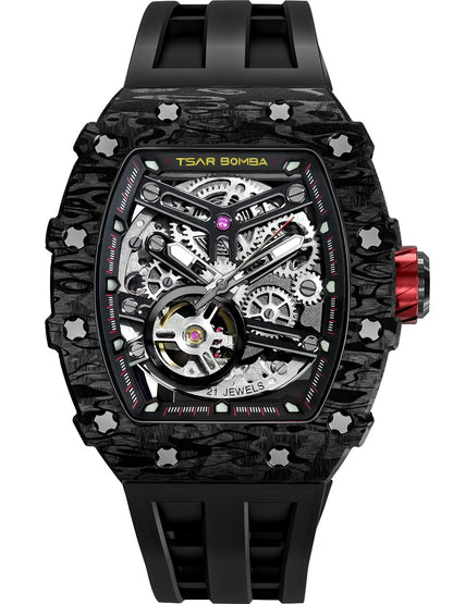 Tsar Bomba Elemental Carbon Fiber Automatic TB8208CF-08 44mm 5 ATM Black Dial Men's Watch