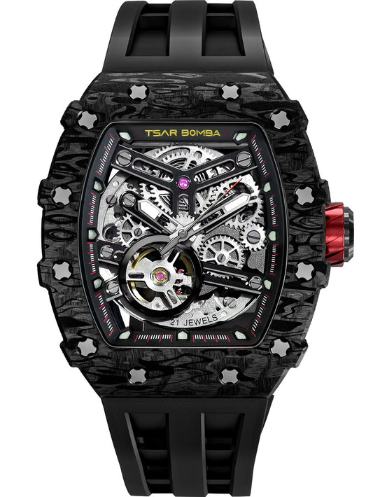 Tsar Bomba Elemental Carbon Fiber Automatic TB8208CF-08 44mm 5 ATM Black Dial Men's Watch