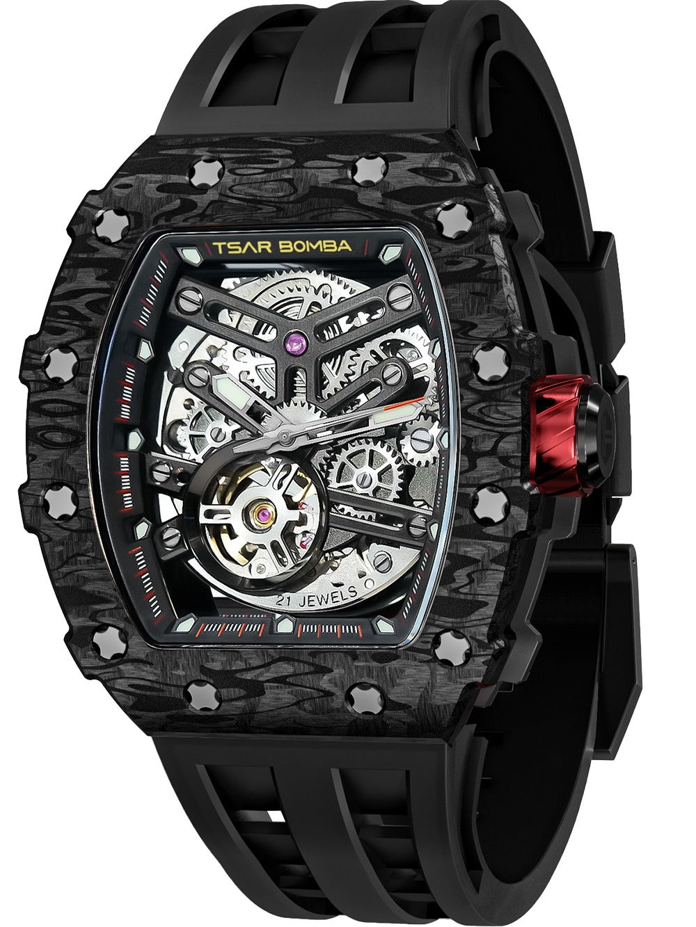 Tsar Bomba Elemental Carbon Fiber Automatic TB8208CF-08 44mm 5 ATM Black Dial Men's Watch