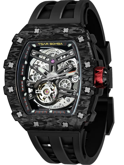 Tsar Bomba Elemental Carbon Fiber Automatic TB8208CF-08 44mm 5 ATM Black Dial Men's Watch