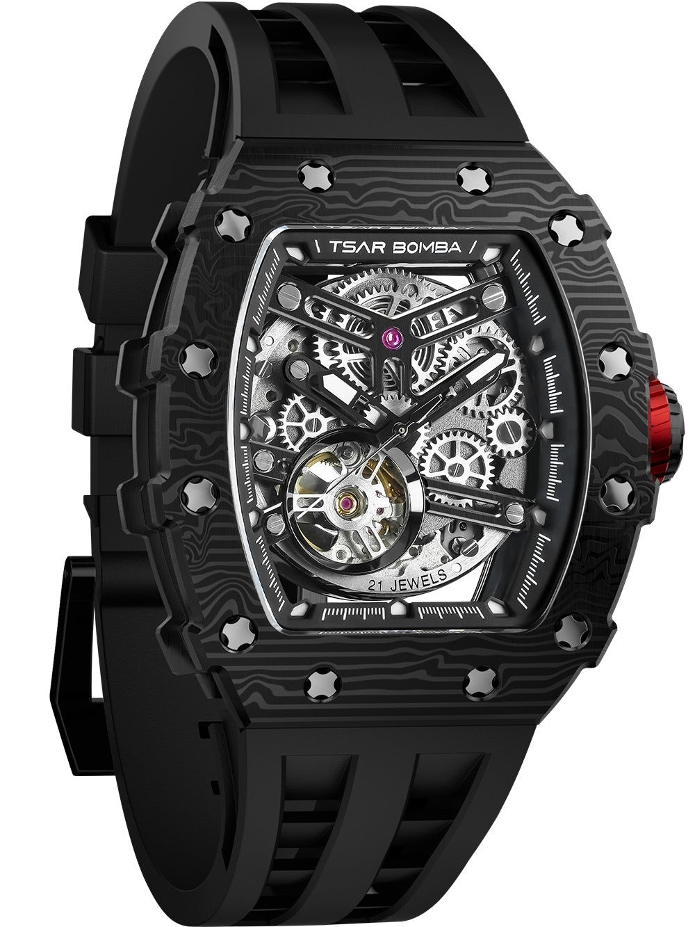 Tsar Bomba Elemental Carbon Fiber Automatic TB8208CF-08 44mm 5 ATM Black Dial Men's Watch
