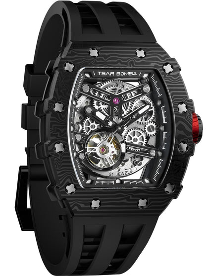 Tsar Bomba Elemental Carbon Fiber Automatic TB8208CF-08 44mm 5 ATM Black Dial Men's Watch
