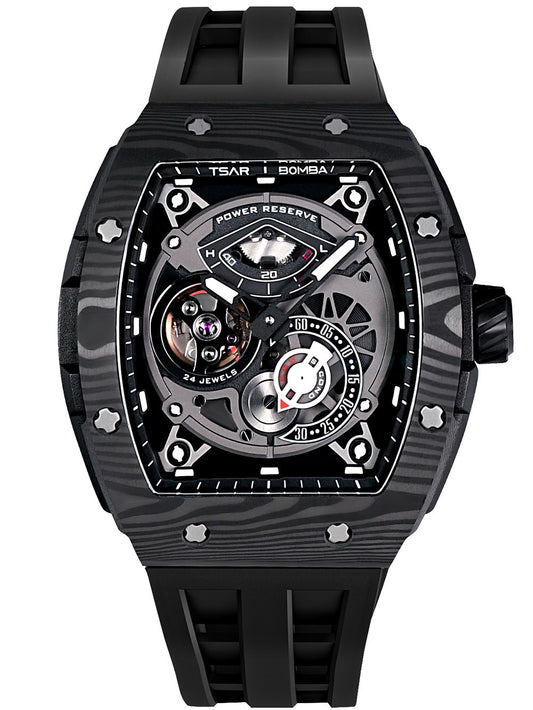Tsar Bomba Elemental Carbon Fiber Automatic TB8210CF-01 52mm 5 ATM Black Dial Men's Watch
