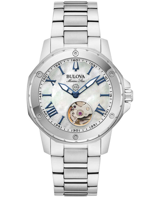 Bulova Marine Star Automatic 96L326 35mm 10 ATM White Dial Women's Watch