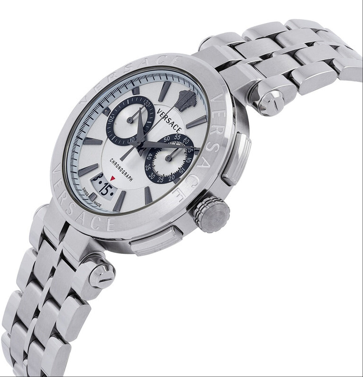 Versace Gold-Tone Stainless Steel Bracelet Silver Grey Dial Chronograph VE1D00419 Men's Watch