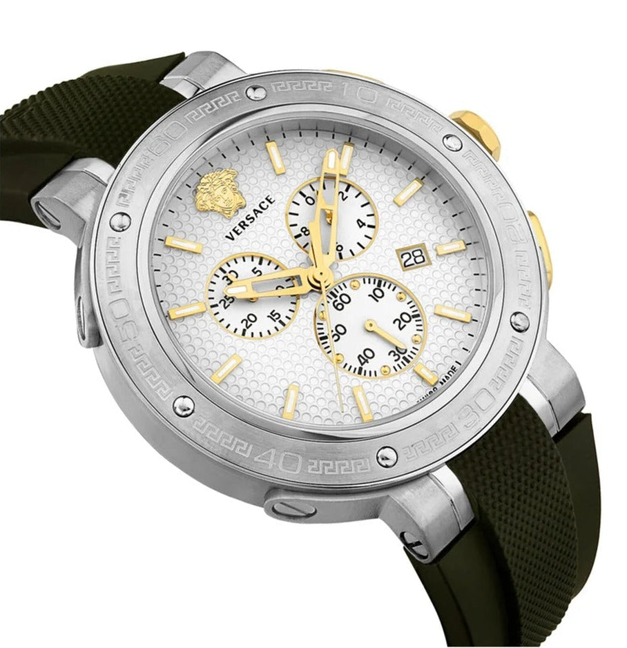 Versace VE2H00121 Men's Quartz Chronograph 46 mm Silicone Strap Watch