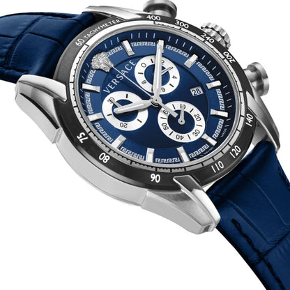 Versace VE2I00721 Men's Quartz Chronograph 44 mm Leather Strap Watch
