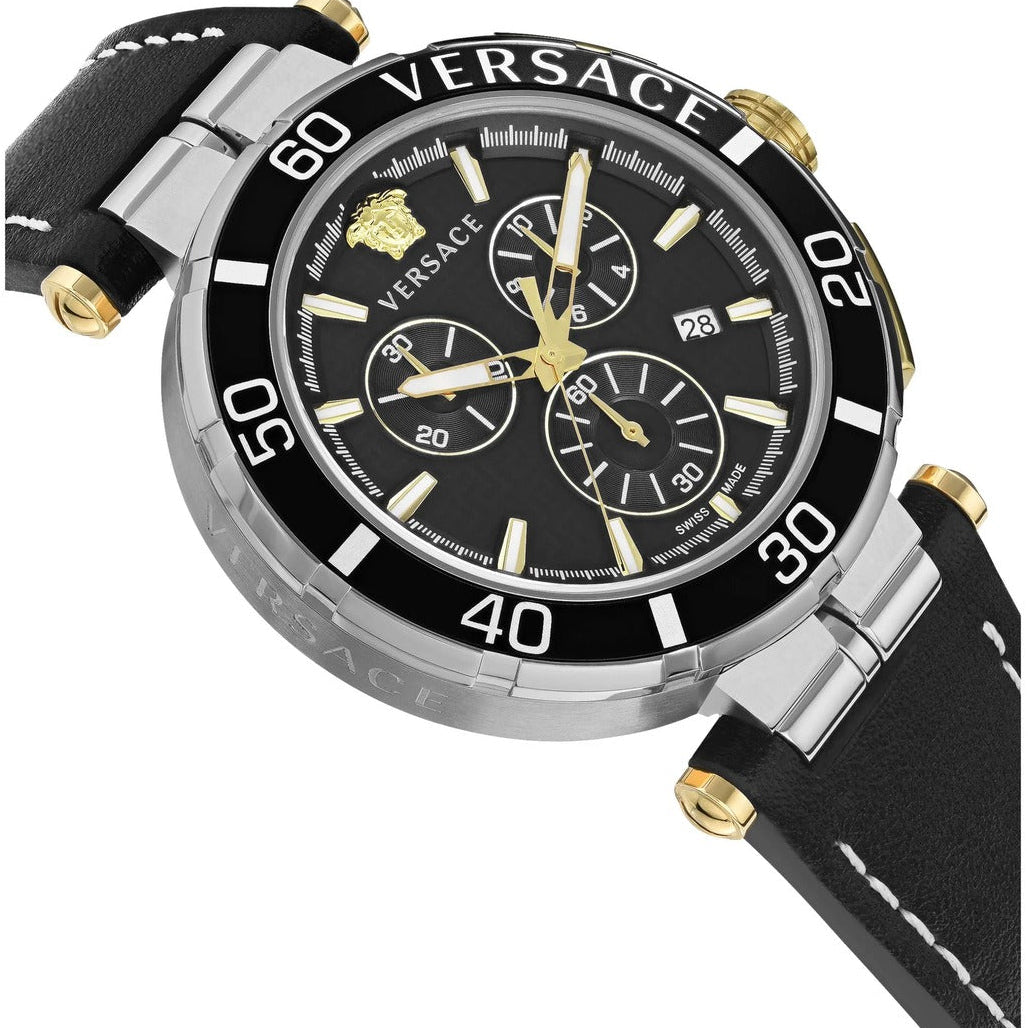 Versace VE3L00222 Men's Quartz Chronograph 45 mm Leather Strap Watch