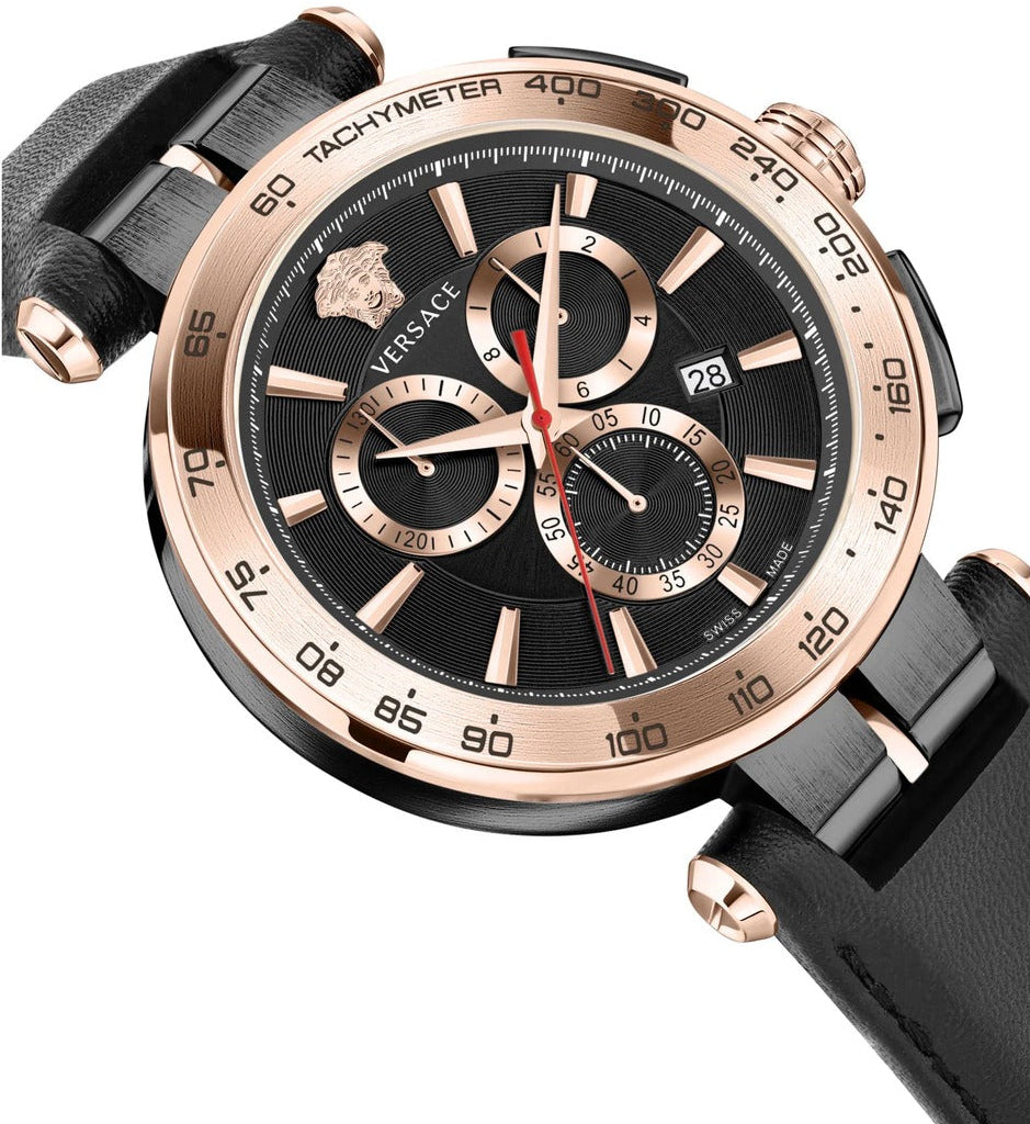 Versace VE6CA0323 Men's Quartz Chronograph 45 mm Leather Strap Watch
