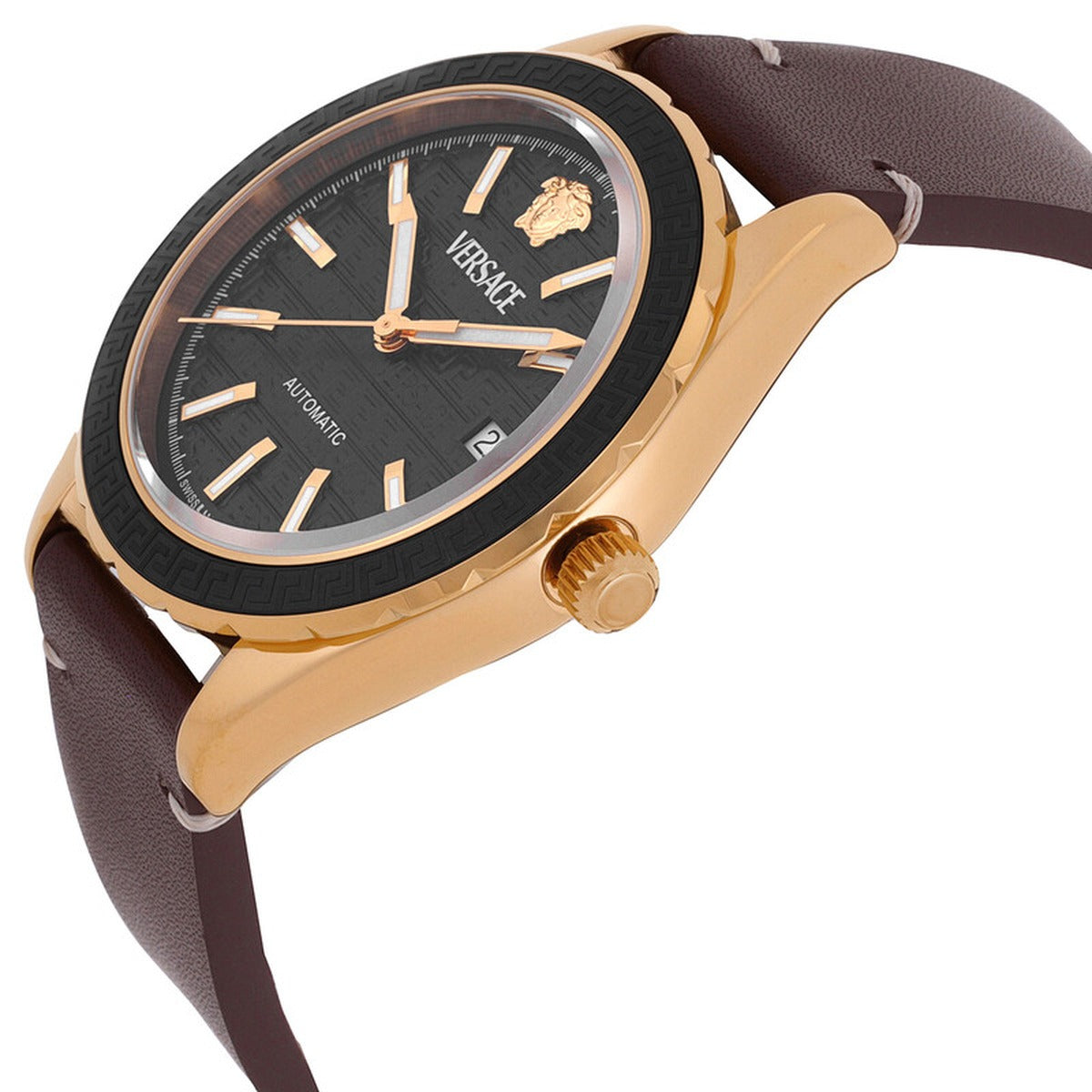 Versace VEQCA0224 Men's Automatic Gold-Tone 42 mm Leather Strap Watch