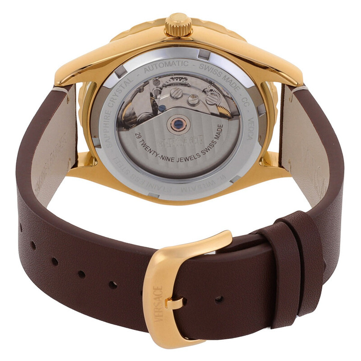 Versace VEQCA0224 Men's Automatic Gold-Tone 42 mm Leather Strap Watch