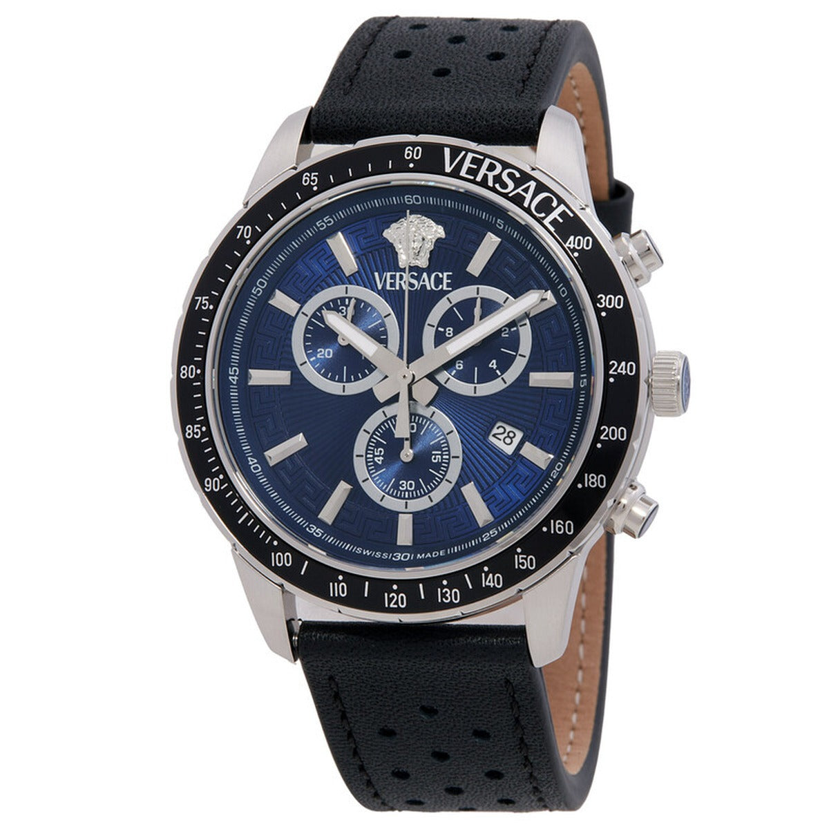 Versace VEZCA0124 Men's Quartz Chronograph 44 mm Leather Strap Watch