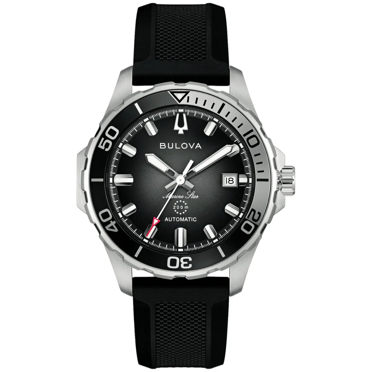 Bulova Stainless Steel Rubber Strap Black Dial 41mm Watch