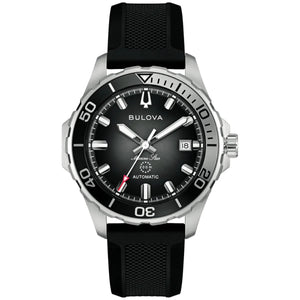 Bulova Stainless Steel Rubber Strap Black Dial 41mm Watch