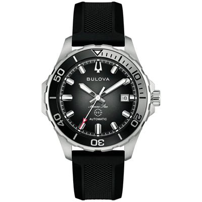Bulova Stainless Steel Rubber Strap Black Dial 41mm Watch