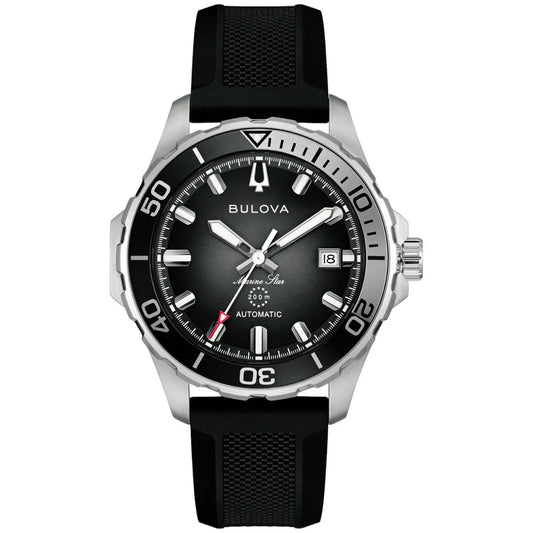 Bulova Stainless Steel Rubber Strap Black Dial 41mm Watch