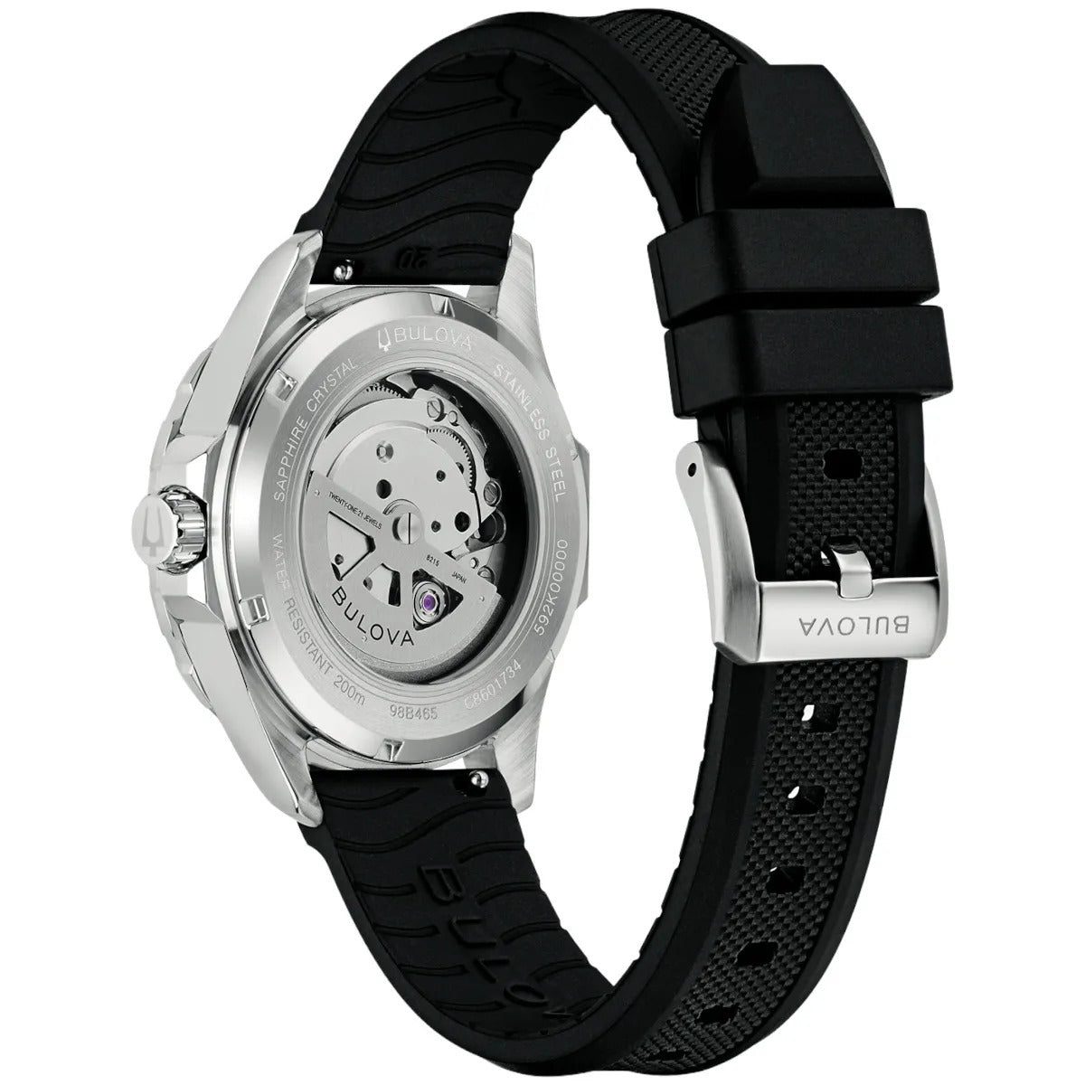 Bulova Stainless Steel Rubber Strap Black Dial 41mm Watch
