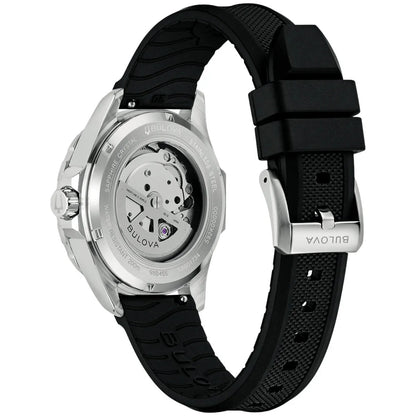Bulova Stainless Steel Rubber Strap Black Dial 41mm Watch