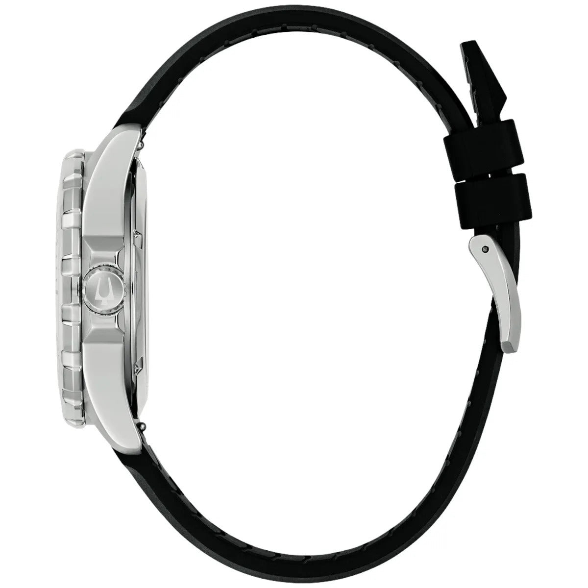 Bulova Stainless Steel Rubber Strap Black Dial 41mm Watch