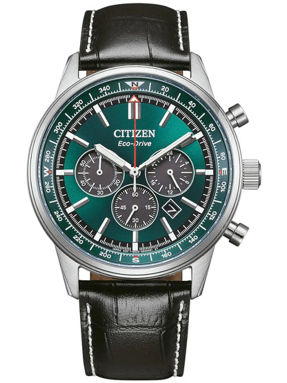Citizen Sport Stainless Steel Leather Strap Green Dial 42mm CA4720-01X Men's Watch
