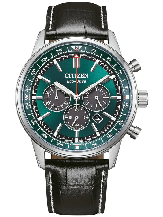 Citizen Sport Stainless Steel Leather Strap Green Dial 42mm CA4720-01X Men's Watch