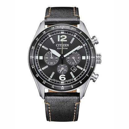 Citizen Stainless Steel Leather Strap Black Dial Men's Watch