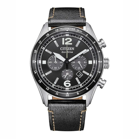 Citizen Stainless Steel Leather Strap Black Dial Men's Watch