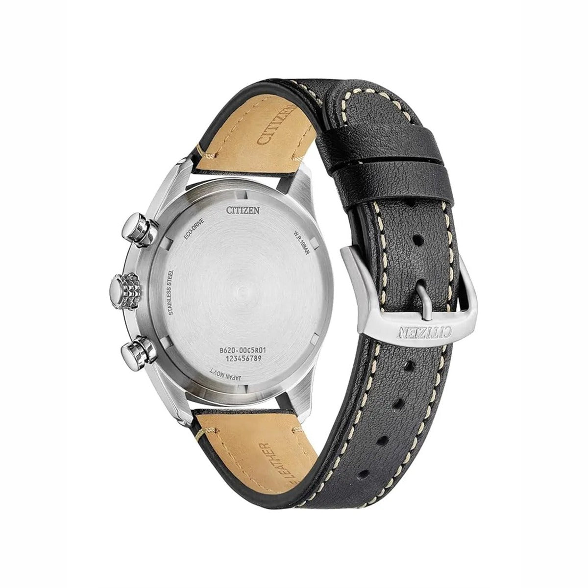 Citizen Stainless Steel Leather Strap Black Dial Men's Watch