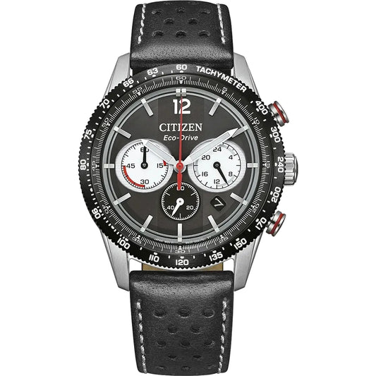 Citizen Stainless Steel Leather Strap Black Dial 40mm Men's Watch