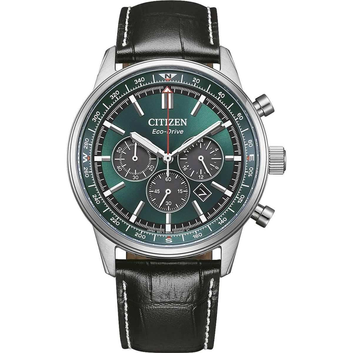 Citizen Sport Stainless Steel Leather Strap Green Dial 42mm Men's Watch