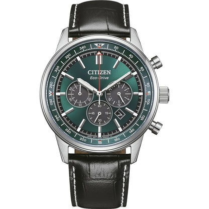 Citizen Sport Stainless Steel Leather Strap Green Dial 42mm Men's Watch