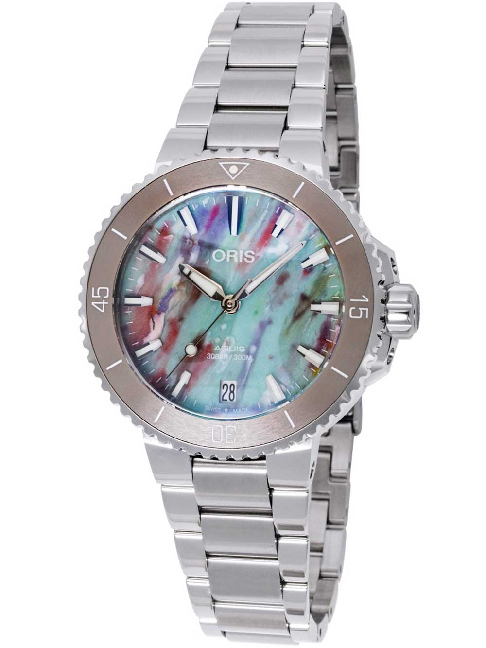 Oris Aquis Date Automatic 01 733 7770 4150-Set 36mm 30 ATM Turquoise Dial Women's Watch