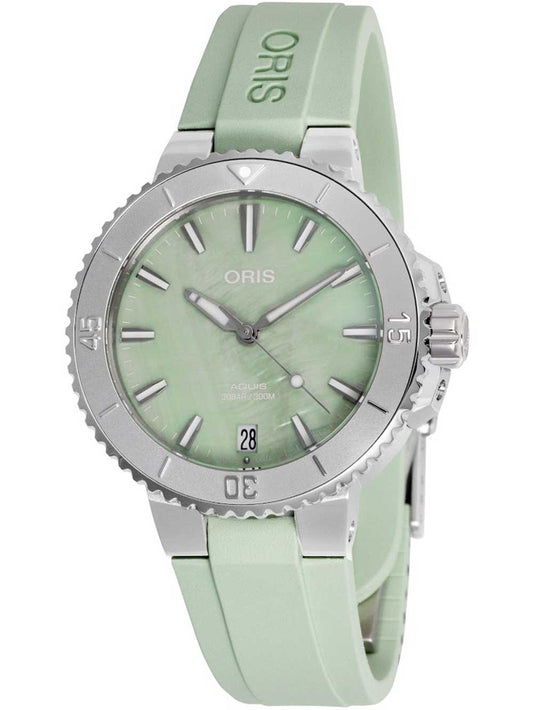Oris Aquis Date Automatic 01 733 7770 4157-07 4 18 67FC 36mm 30 ATM Green Dial Women's Watch