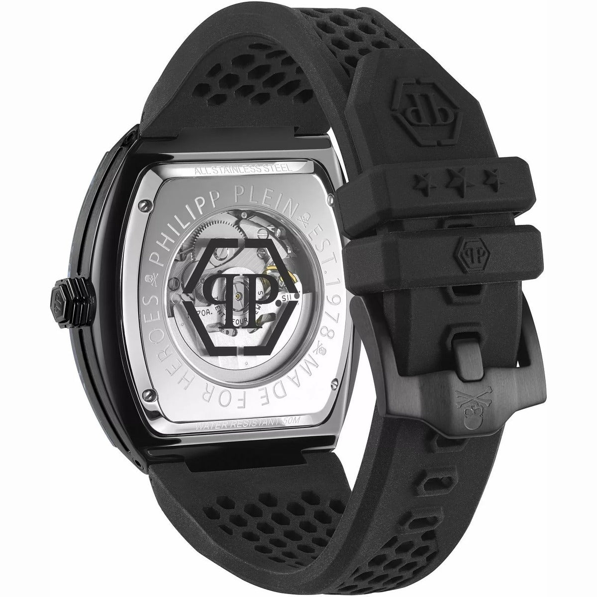 Philipp Plein Stainless Steel Silicone Strap Black Dial 44mm Men's Watch